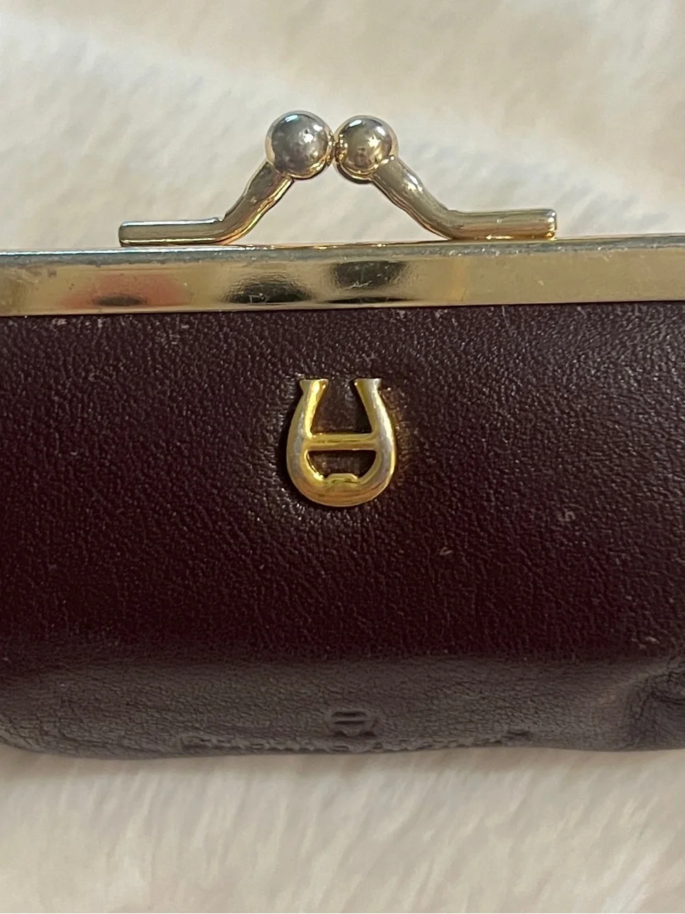 Vintage Etienne Aigner Brown Leather Lipstick or Coin Purse with Gold Hardware